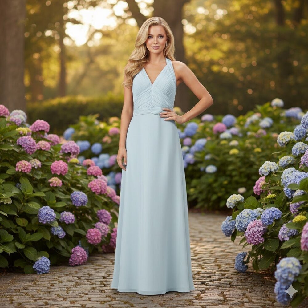 Light Blue Chiffon Halter Dress